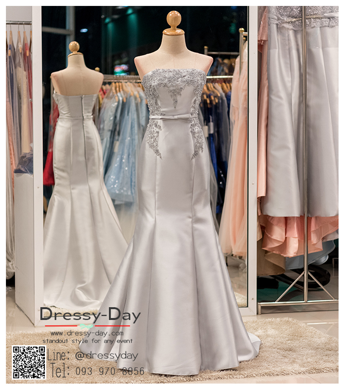 รหัส ชุดราตรียาว : PF051 ชุดแซก ชุดราตรีสีเทาเงิน เกาะอก ผ้าไหมเนื้อดีสวยหรู ดูดีมีระดับ สวยเก๋เหมาะใส่ออกงานกลางคืน งานแต่งงาน งานพรมแดง