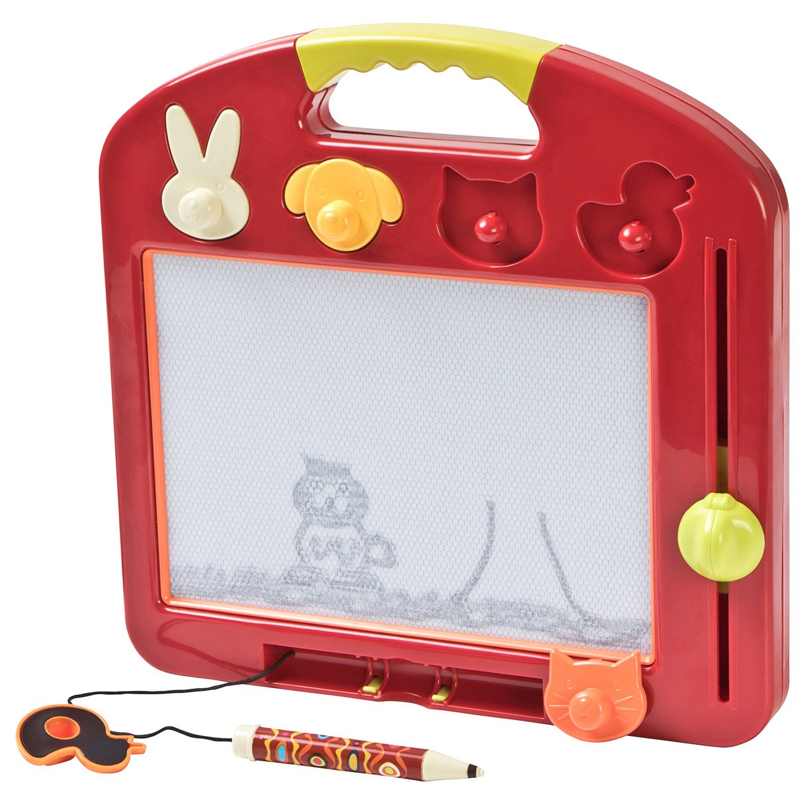กระดานวาดภาพแบบพกพาพร้อมแสตมป์รูปสัตว์พร้อมหมอนรองนิ่ม B. Toys Magnetic Drawing Board