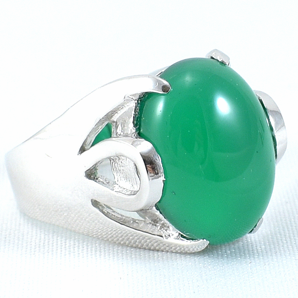 แหวนเงินแท้ราคาถูกชุบทองคำขาว พลอยแท้กรีนอะเกท 9.5 กะรัต งานประณีตสวยงาม สั่งผลิตค่ะ