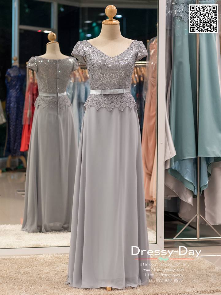 รหัส ชุดเจ้าภาพ : PF053 ชุดราตรียาวมีแขน ชุดไปงานแต่งกลางคืน คนอ้วนใส่สวย