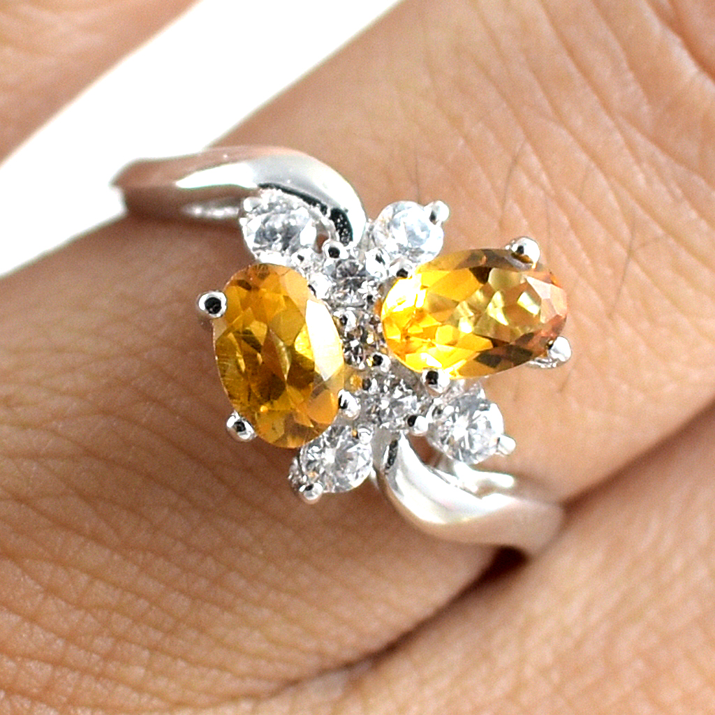 แหวนเงินแท้ราคาถูกชุบทองคำขาว ซิทรินแท้ 1.10 กะรัต เพชรCZ 0.235 กะรัต งานประณีตสวยงาม สั่งผลิตค่ะ