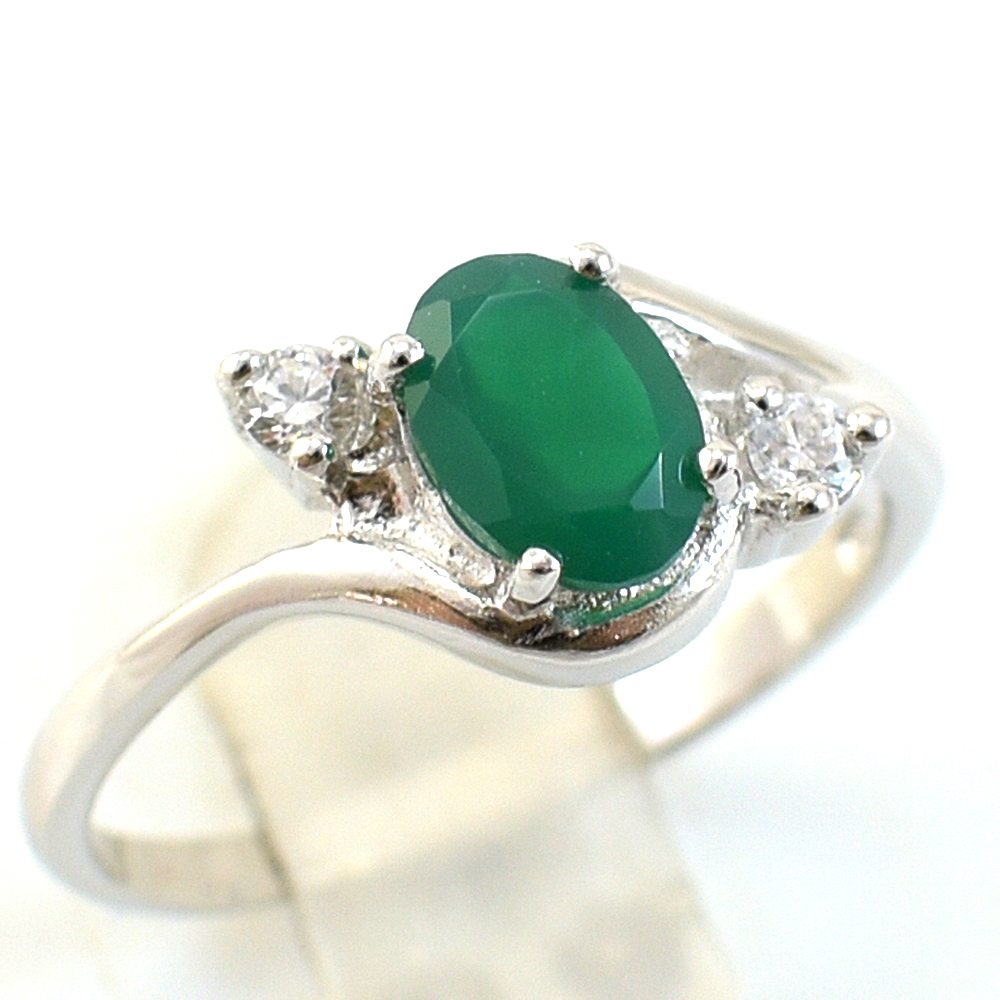 แหวนเงินแท้ราคาถูกชุบทองคำขาว พลอยแท้กรีนอะเกท 0.72 กะรัต เพชรCZ 0.08 กะรัต งานประณีตสวยงาม สั่งผลิตค่ะ