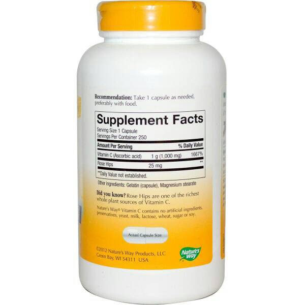Nature's Way, Vitamin C-1000, With Rose Hips, 250 Capsules วิตามินซีคุณภาพ ราคาประหยัด สุดคุ้ม