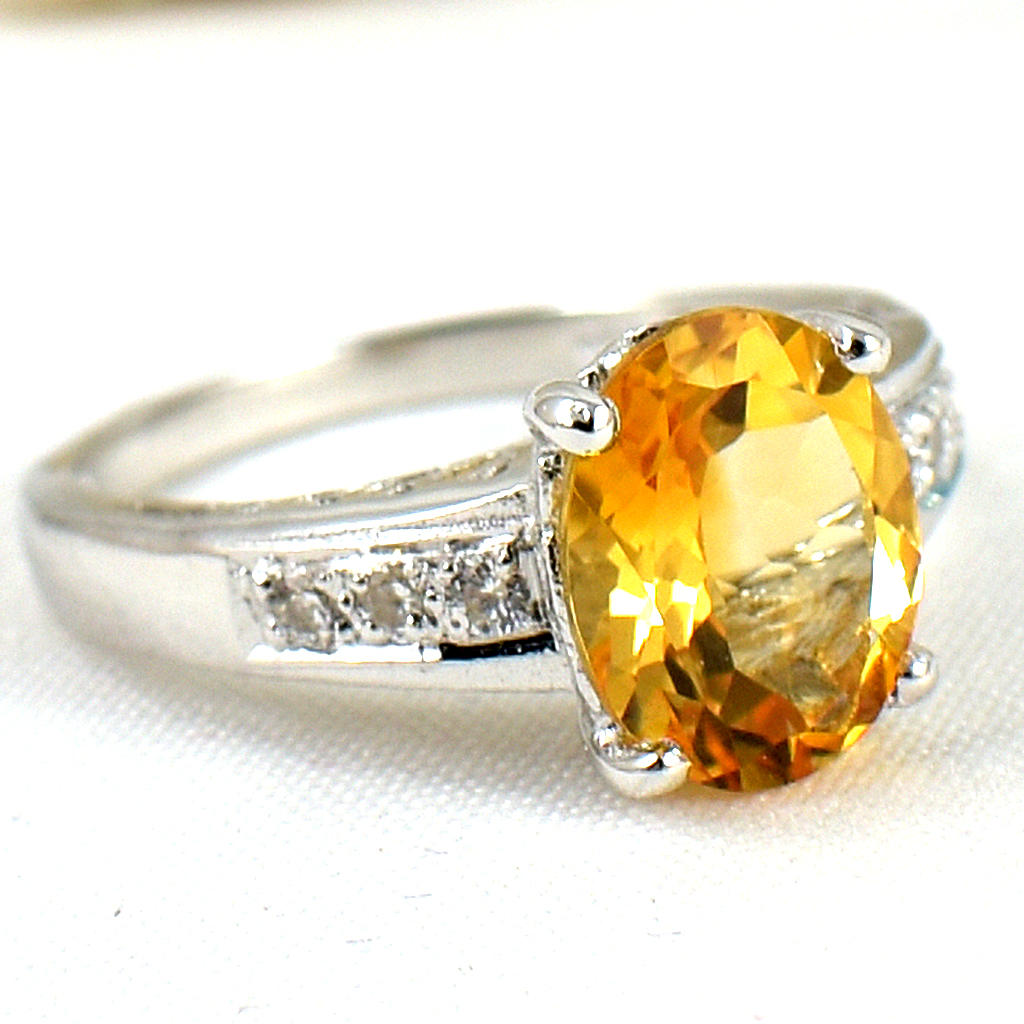 แหวนเงินแท้ราคาถูกชุบทองคำขาว ซิทรินแท้ 2.25 กะรัต เพชรCZ 0.15 กะรัต งานประณีตสวยงาม สั่งผลิตค่ะ