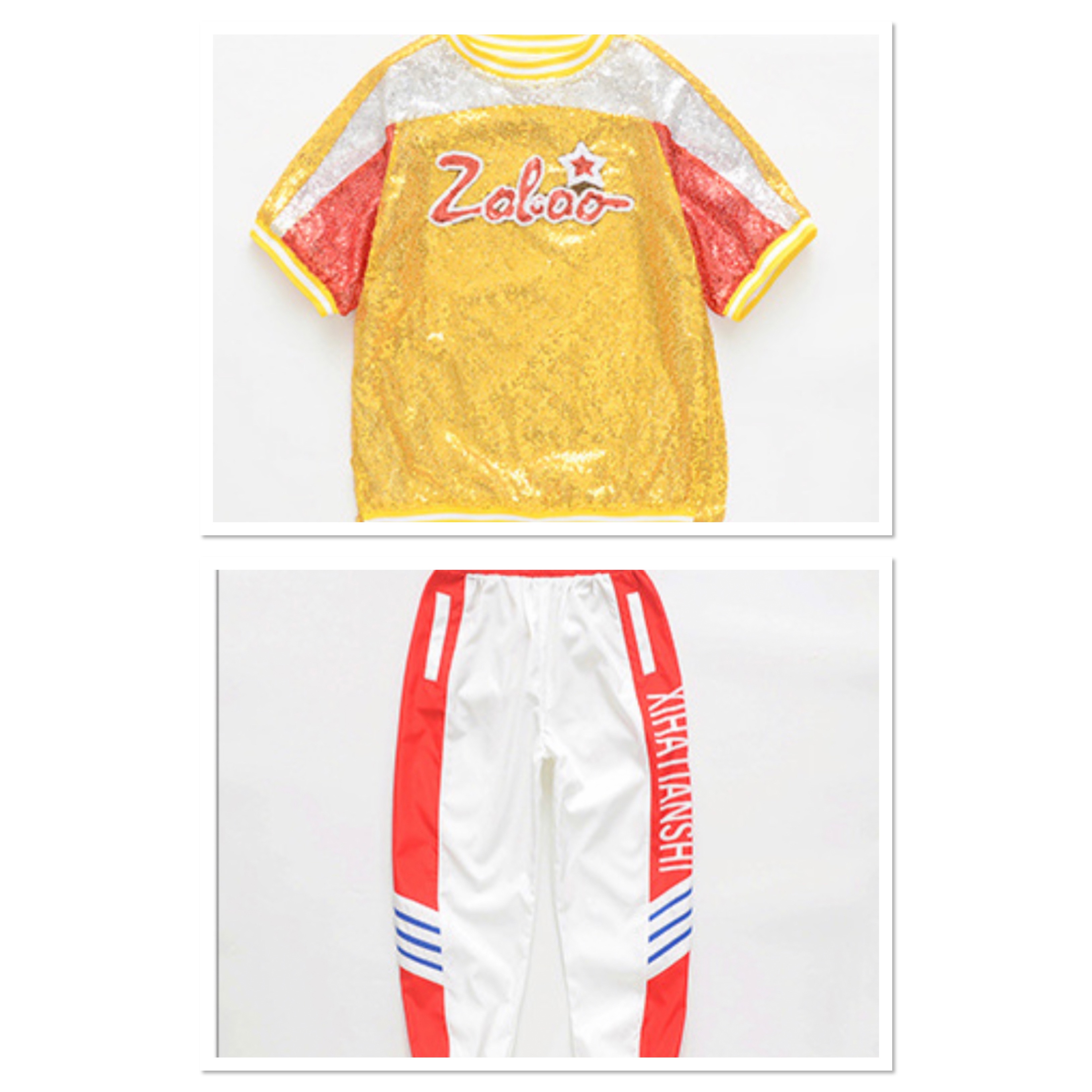 พร้อมส่ง ชุดเต้น ชุดแดนซ์ เซ็ต ปักเลื่อม แดง-ทอง เซ็ต 2 ขิ้น