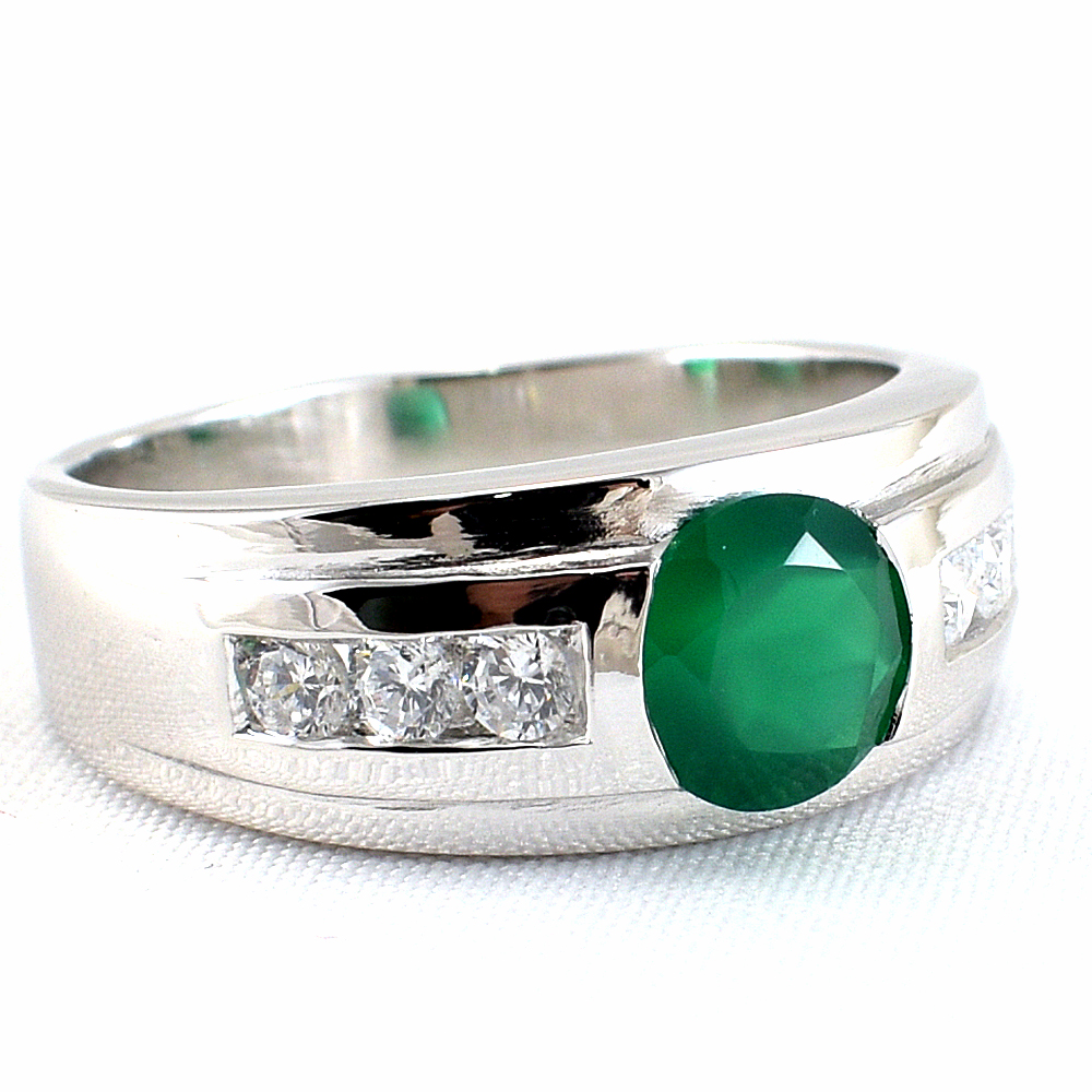 แหวนเงินแท้ราคาถูกชุบทองคำขาว พลอยแท้กรีนอะเกท 1.55 กะรัต งานประณีตสวยงาม สั่งผลิตค่ะ