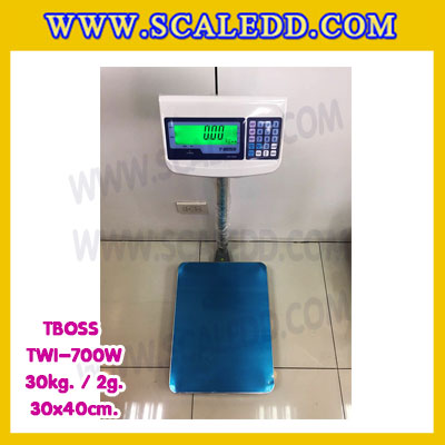 เครื่องชั่งน้ำหนัก30กิโลกรัม เครื่องชั่งน้ำหนัก30kg เครื่องชั่งดิจิตอล30kg เครื่องชั่งตั้งพื้น ตาชั่ง30kg ความละเอียด2g ขนาดแท่นชั่ง30*40cm ยี่ห้อ TBOSS รุ่น TWI-700W (เครื่องชั่งผ่านตรวจรับรองจากสำนักชั่งตวงวัด)