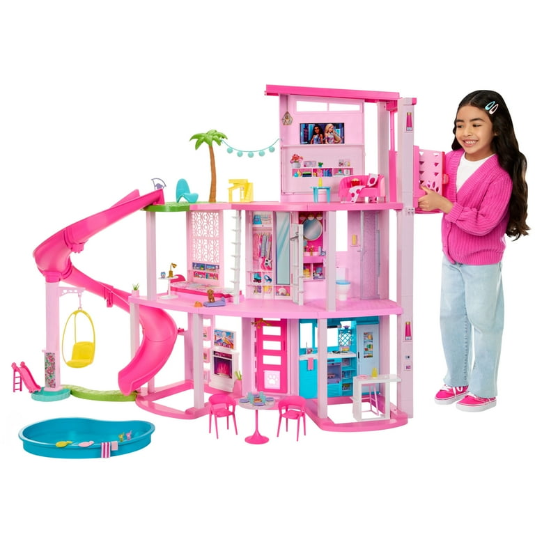 นำเข้าจาก 🇺🇸 บ้าน Barbie Dreamhouse Pool Party Doll House and Playset with 75+ Pieces, 45 in, Slide & Puppy Elevator