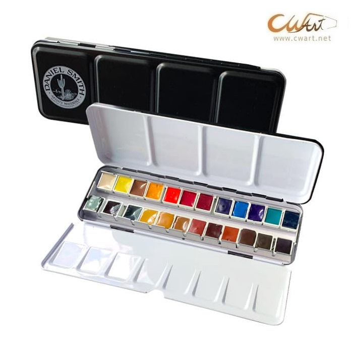 ชุดสีน้ำ Daniel Smith Extra Fine Half pan 24สี (แถมตลับสีโลหะ 1 กล่อง + 24 แพนเปล่า)