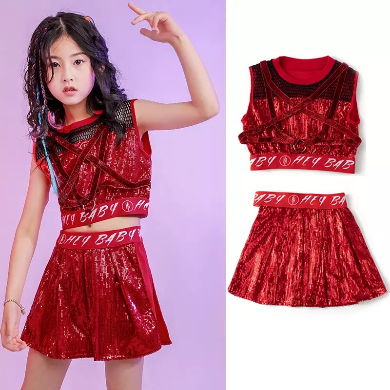 พร้อมส่ง ชุดเต้น เสื้อกล้าม+กางเกงกระโปรง ปักเลื่อม