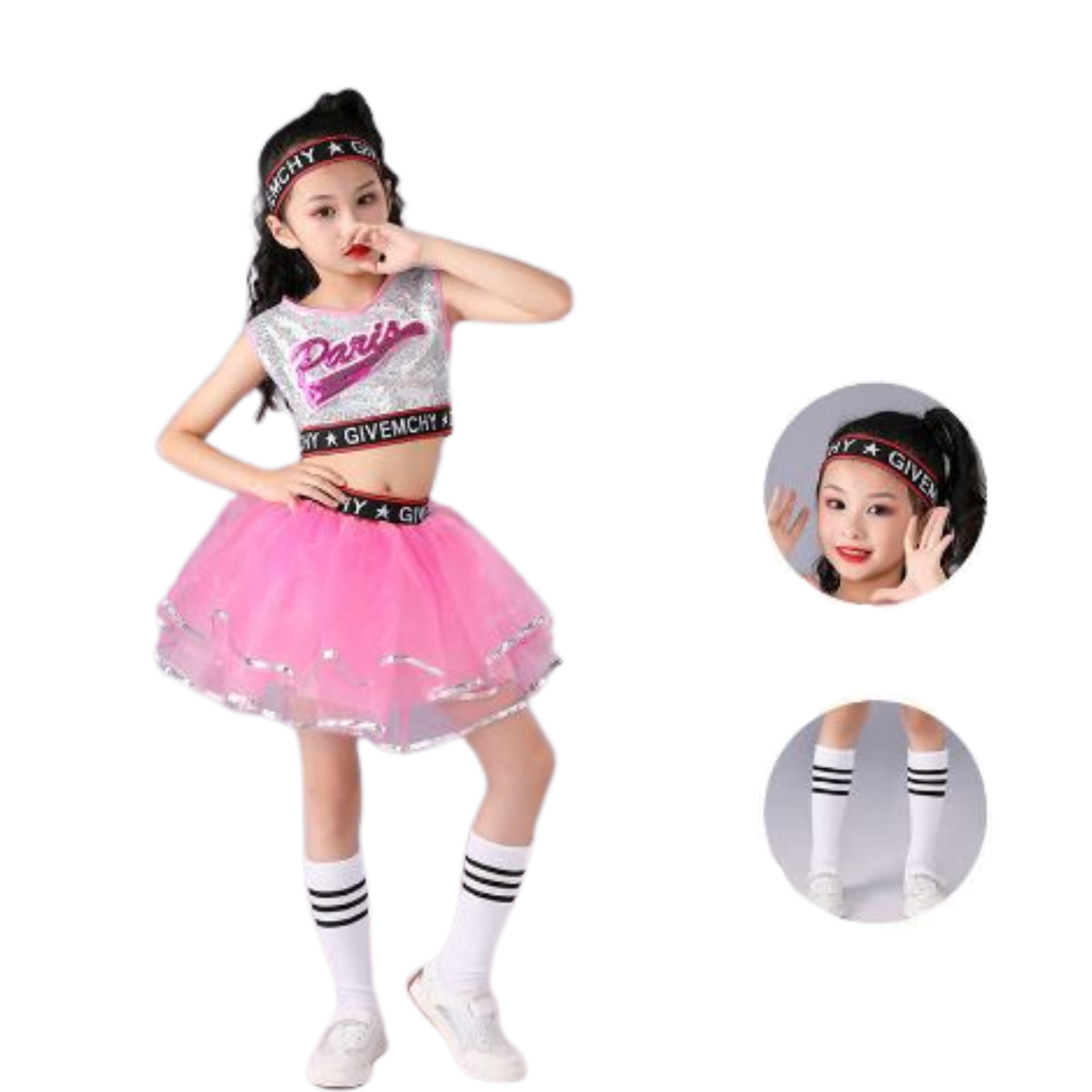 ชุดเต้น เชียร์หรีดเดอร์ เสื้อแขนกุด+กระโปรงพองฟู