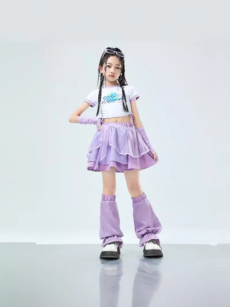 ชุดเต้น เซ็ตม่วง เสื้อแขนสั้น+กระโปรงระบาย**สินค้าเปิดจอง