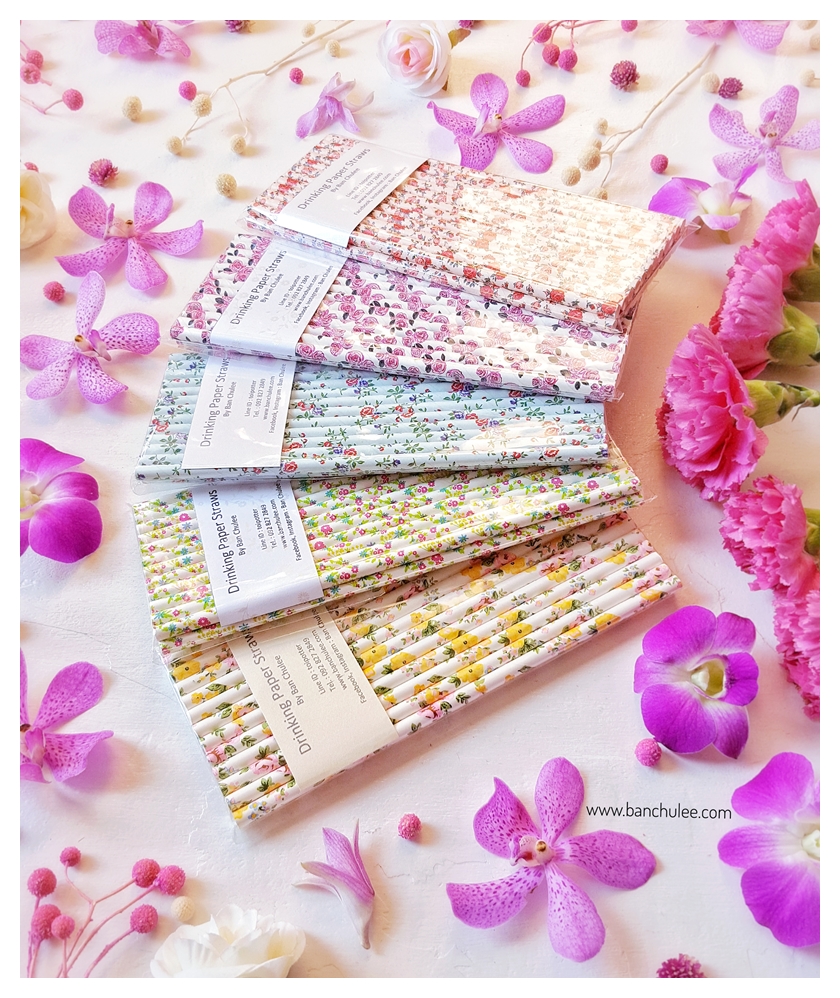 Floral Pattern Paper Straws หลอดกระดาษ ใช้สำหรับดื่มน้ำ