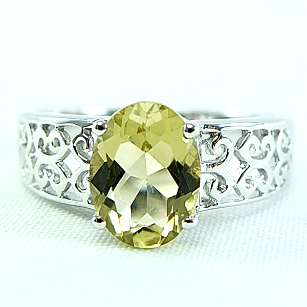 แหวนเงินแท้ราคาถูกชุบทองคำขาว พลอยแท้เลมอนควอทซ์ 1.80 กะรัต งานประณีตสวยงาม สั่งผลิตค่ะ