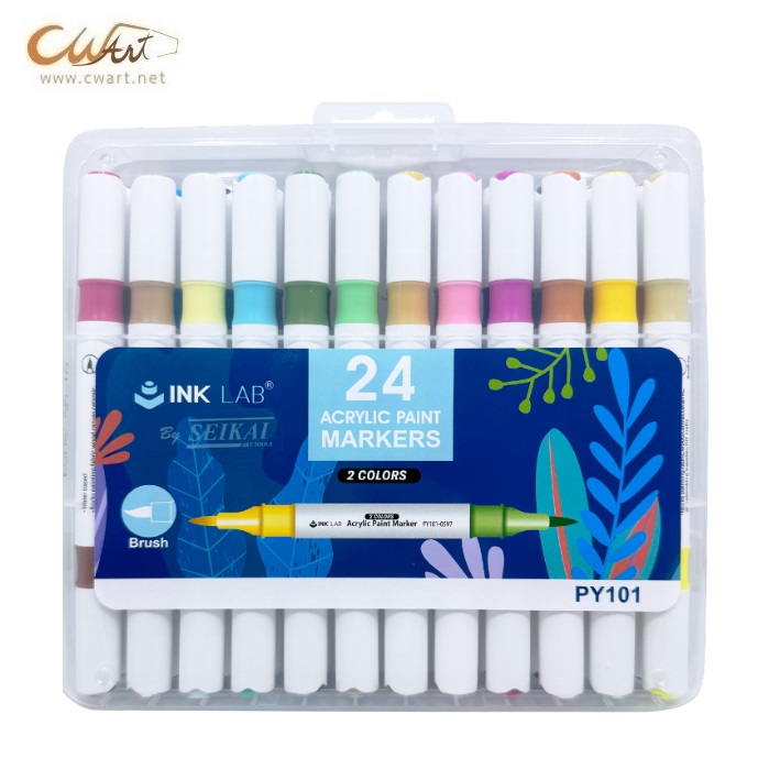ชุดมาร์คเกอร์อะคริลิค Seikai หัวพู่กัน, 2 สี ใน 1 ด้าม
