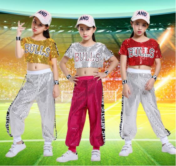 ชุดเต้น ชุดแดนซ์ เซ็ตเสื้อครอป +กางเกงขายาว Ball สลับสี ปักเลื่อม