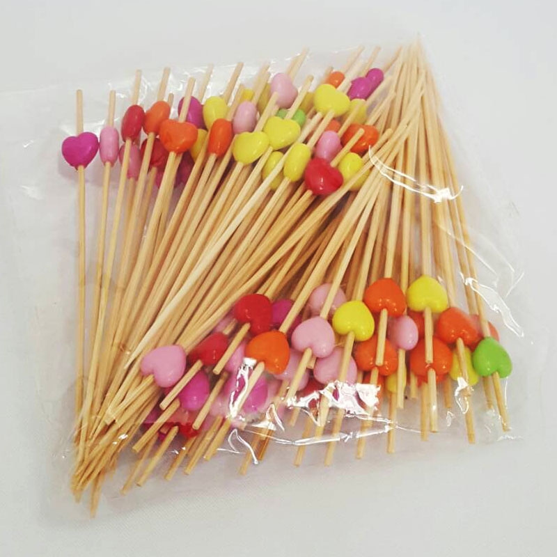 ไม้จิ้มลูกปัด หัวใจคละสี 12 ซม. ( 100 ชิ้น )