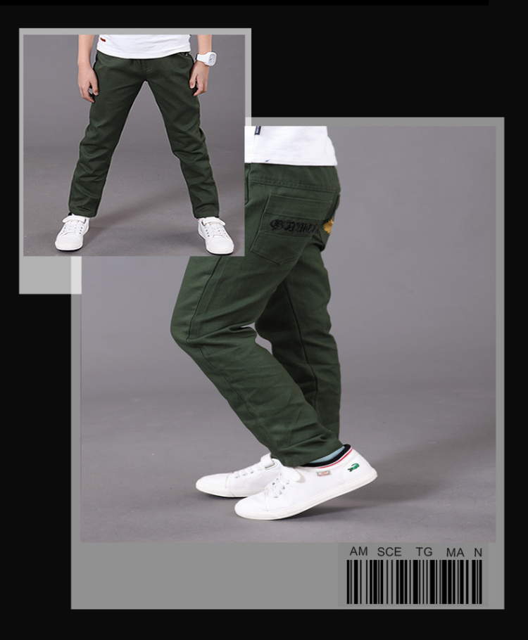 พร้อมส่ง กางเกงขายาว สีแดง กางเกงผ้า ปักลาย ด้านหลัง กางเกงเด็กสีแดง