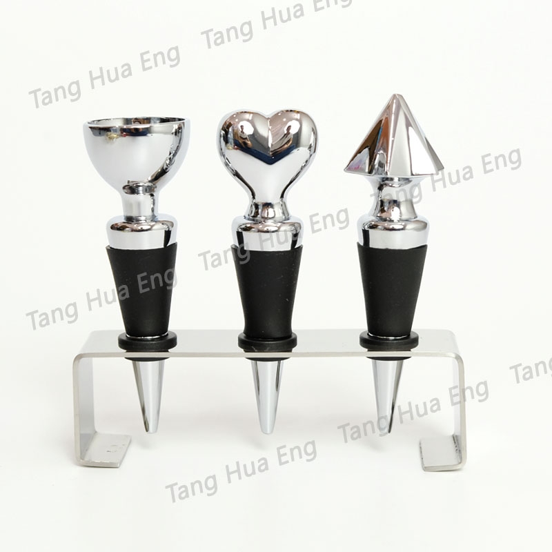 จุกปิดไวน์สเตนลส 3 ชิ้น พร้อมขาตั้งสเตนเลส