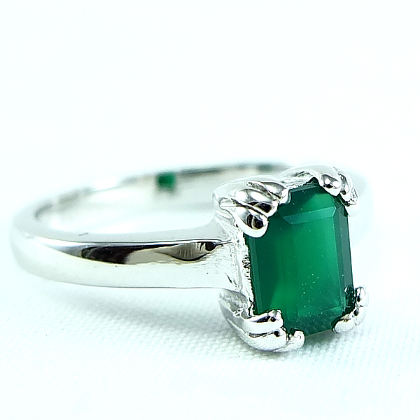 แหวนเงินแท้ราคาถูกชุบทองคำขาว พลอยแท้กรีนอะเกท 0.75 กะรัต งานประณีตสวยงาม สั่งผลิตค่ะ