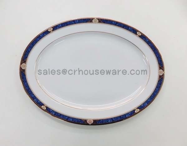 OVAL RIM PLATTER Code : P4002จานชามพอร์ซิเลนลายPrecious Blue,จานพอร์ซิเลนลายน้ำเงินขอบทองรับแขกVIP