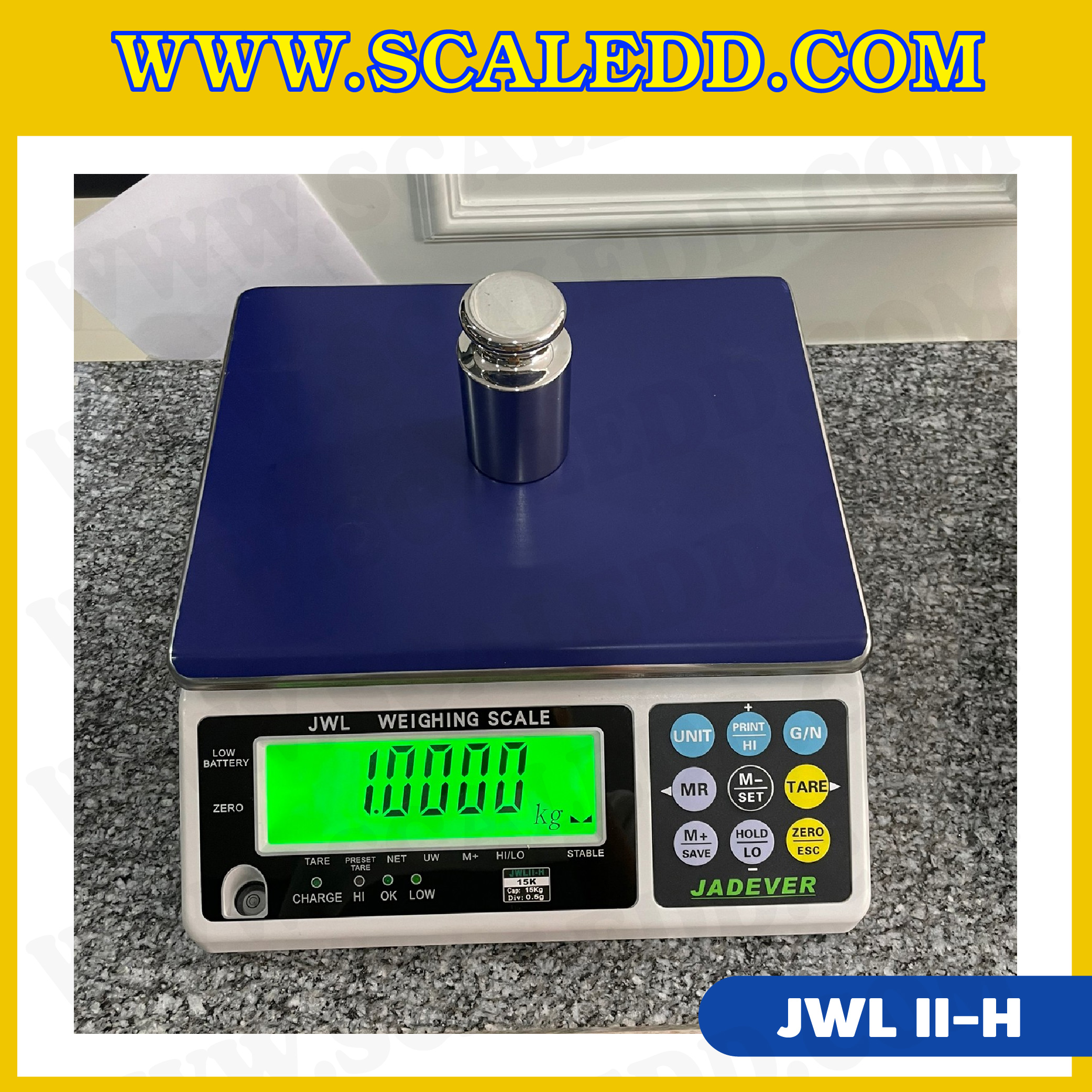 เครื่องชั่งดิจิตอล พิกัดน้ำหนัก 30kg ยี่ห้อ JADEVER รุ่น JWL II-H ความละเอียด 1g (มีใบตรวจรับรองจากสำนักชั่งตวงวัด)