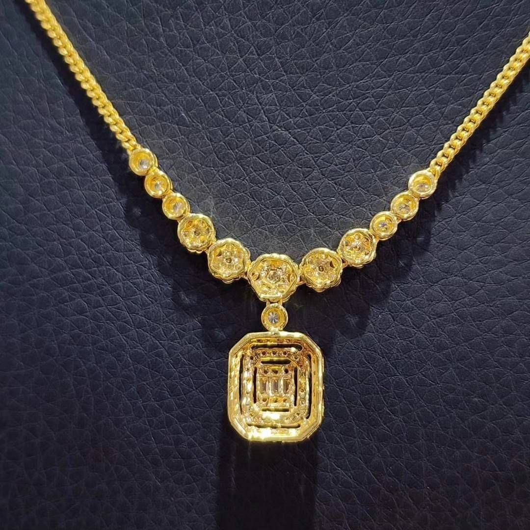 พร้อมส่งและสั่งผลิตสร้อยคอเพชรหรู กระจุกกลมใหญ่ สายสร้อยปรับระดับได้ค่ะ ใส่เที่ยว ออกงาน ทองคำ 9K เพชรแท้ 1.25 กะรัต 100 เม็ด ราคาถูกมาก ส่งฟรี