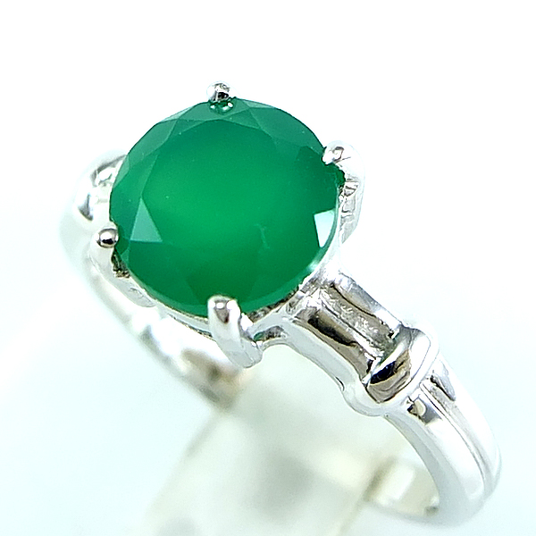 แหวนเงินแท้ราคาถูกชุบทองคำขาว พลอยแท้กรีนอะเกท 1.94 กะรัต งานประณีตสวยงาม สั่งผลิตค่ะ