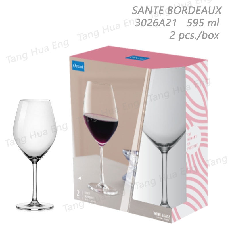 ( 2 ใบ ) แก้วไวน์ Sante Bordeaux 595 มล. 3026A21 ยี่ห้อโอเชี่ยน แพ็คคู่ กล่องสี