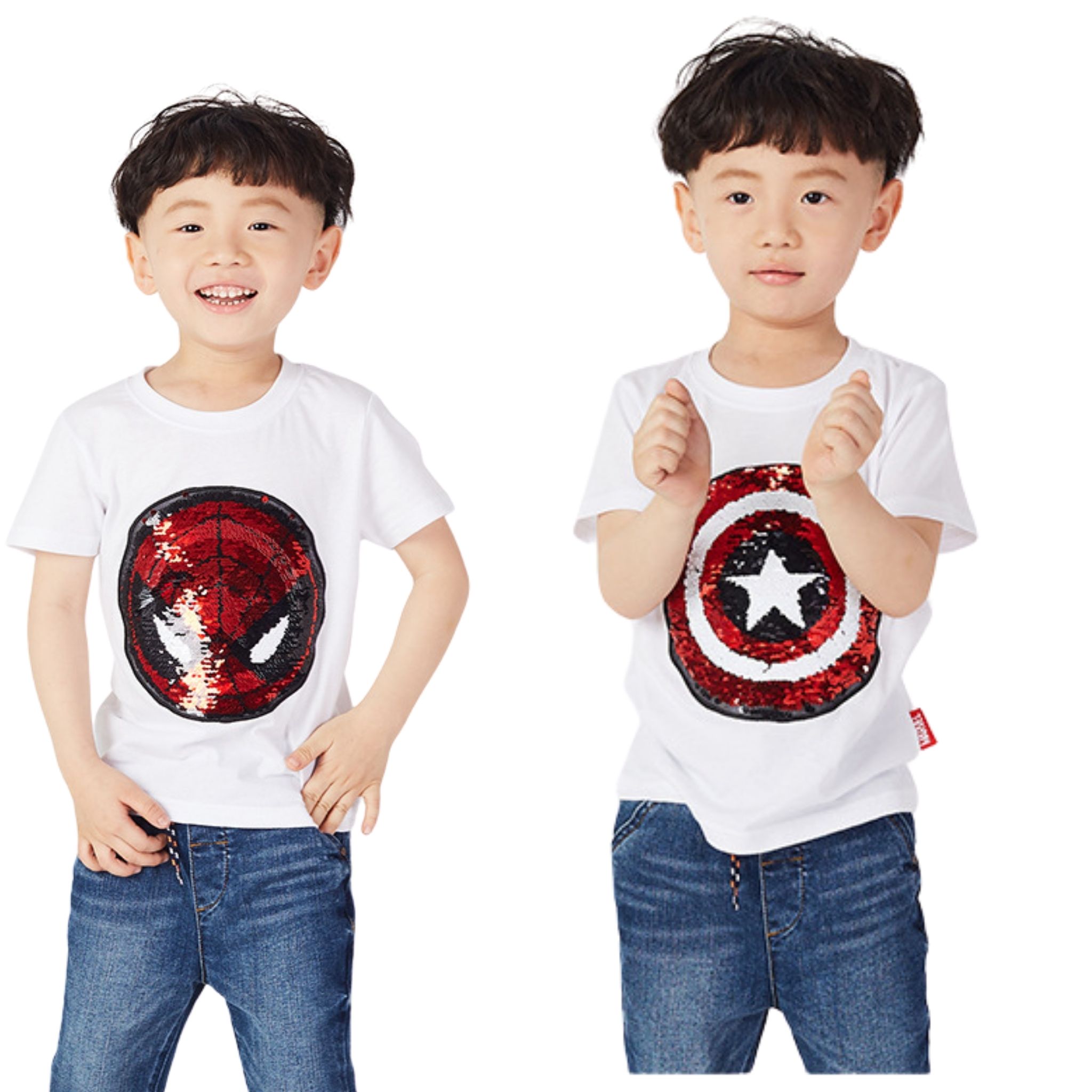 สินค้าพร้อมส่ง เสื้อยืดปักเลื่อม เปลี่ยนลาย ลายการ์ตูน