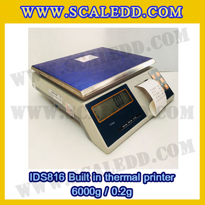 เครื่องชั่งดิจิตอล พิกัดน้ำหนัก 6kg Built-in thermal printer ยี่ห้อ SDS รุ่น IDS816 ค่าละเอียด 0.2g