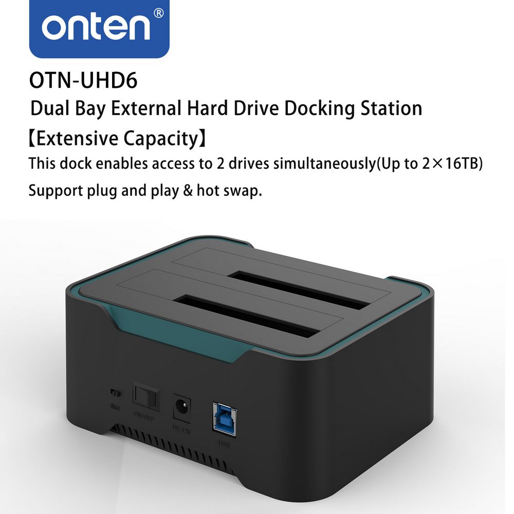 Dual Bay External Hard Drive Docking Station Support 16TB by Onten