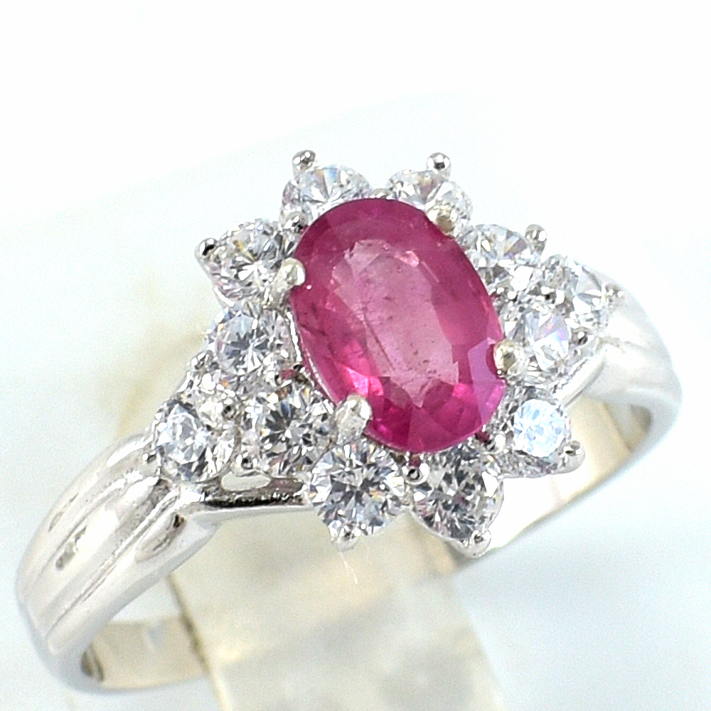 แหวนเงินแท้ราคาถูกชุบทองคำขาว ทับทิมแท้ 0.95 กะรัต งานประณีตสวยงาม สั่งผลิตค่ะ