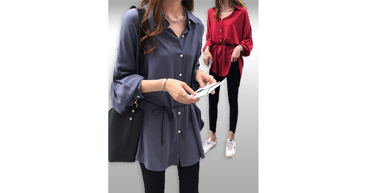 เสื้อเชิ๊ตแฟชั่นคอปกแขนยาวแบบสวยสไตล์เกาหลี รหัส2021