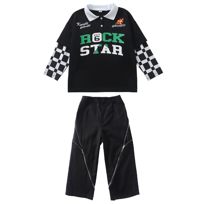 ชุดเต้น ชุดโคฟเวอร์แดนซ์ แขนยาวสีดำ+กางเกงขายาวสีดำ แต่งซิปด้านข้าง