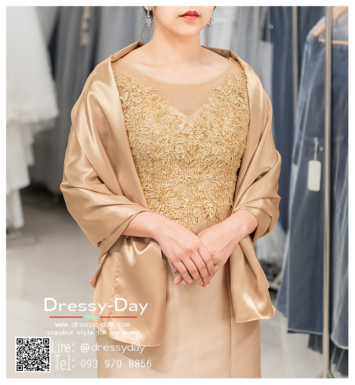 รหัส ชุดผ้าคลุมไหล่ : DD005 ผ้าคลุมไหล่ชุดราตรี ไปงานแต่ง ออกงาน สวย เรียบหรู ไฮโซมากค่ะ พร้อมส่ง สีทอง