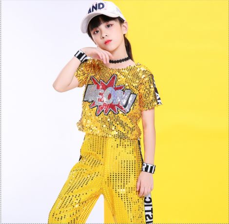 พร้อมส่ง ชุดแดนซ์ ชุดเต้น เสื้อครอปแขนสั้น +กางเกงขายาว ปักเลื่อม ปักอักษร MEOW