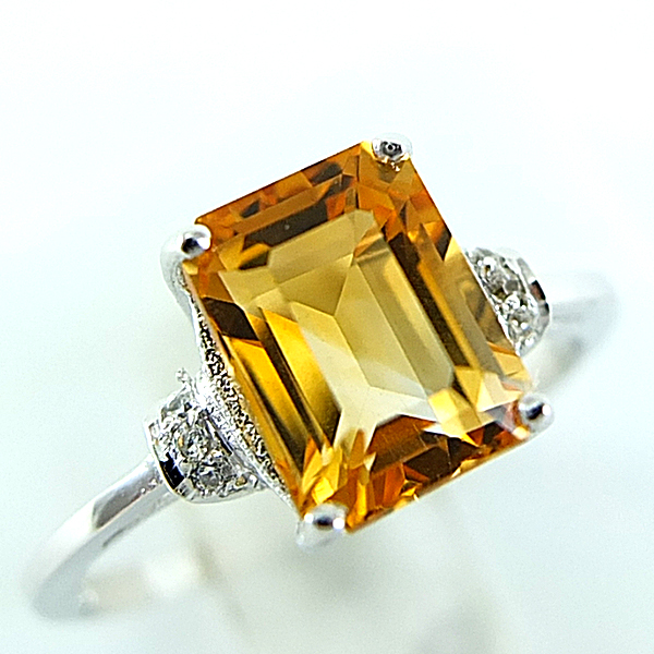 แหวนเงินแท้ราคาถูกชุบทองคำขาว ซิทรินแท้ 1.60 กะรัต เพชรCZ 0.07 กะรัต งานประณีตสวยงาม สั่งผลิตค่ะ