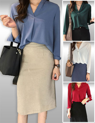 เสื้อแฟชั่นคอวีแขนยาวแบบสวยหรู มี4สี รหัส 2177