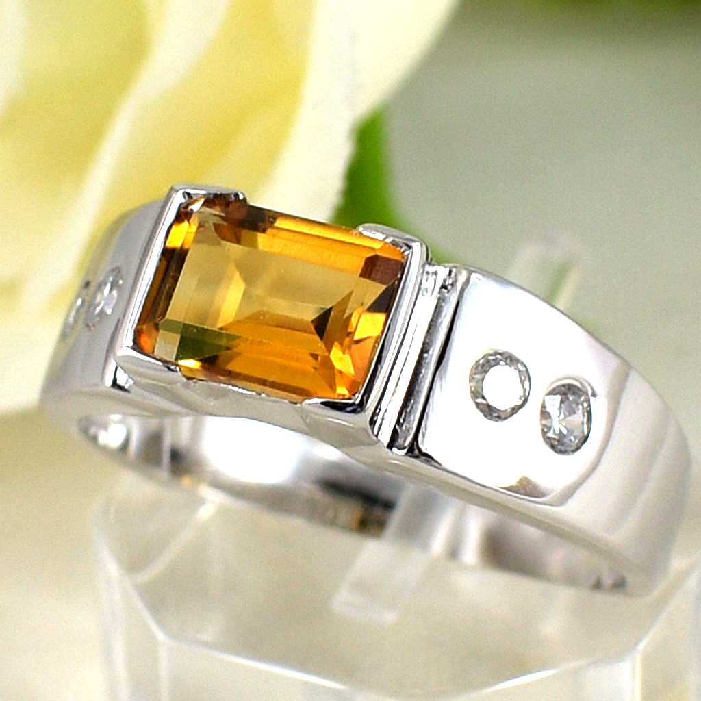 แหวนเงินแท้ราคาถูกชุบทองคำขาว ซิทรินแท้ 0.95 กะรัต เพชรCZ 0.10 กะรัต งานประณีตสวยงาม สั่งผลิตค่ะ