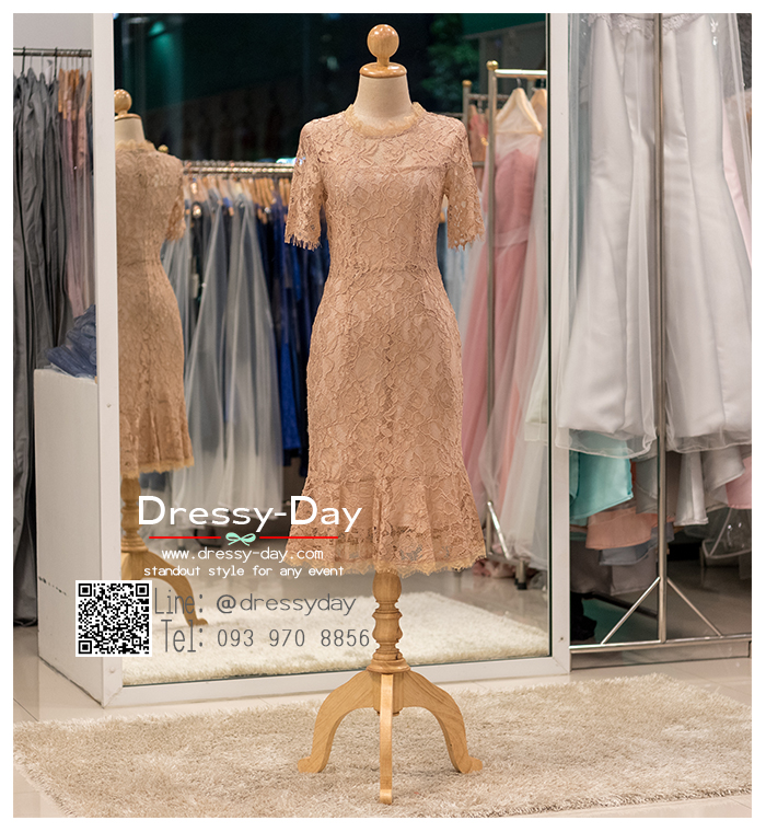 รหัส ชุดเจ้าภาพ :PK011 ชุดแซก ชุดราตรี สีแชมเปญ ลูกไม้ มีแขนเรียบหรูเหมาะใส่ออกงานกลางคืน งานคอกเทล
