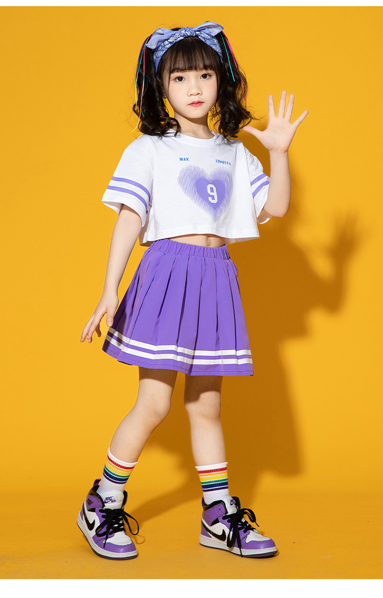 friendly4kid พร้อมส่ง ชุดเต้น ชุดเชียร์ เสื้อแขนสั้นหัวใจ+กระโปรง งานโรงเรียน กิจกรรมเต้น