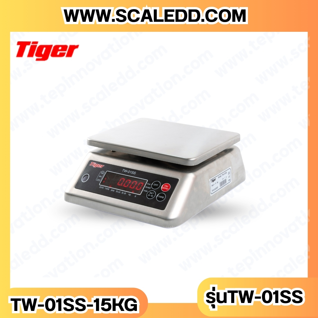 เครื่องชั่งกันน้ำ15kg รุ่น TW-01SS ตาชั่งกันน้ำ15kg เครื่องชั่งดิจิตอลกันน้ำ15kg พิกัด 15kg ความละเอียด 2g Waterproof Digital Scale ยี่ห้อ Tiger รุ่น TW-01SS