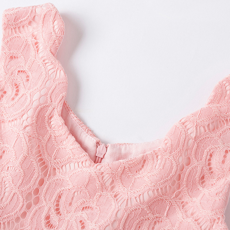 F เดรสออกงาน ผ้าลูกไม้ สีชมพู,แดง