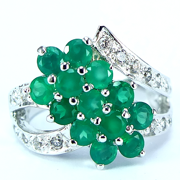 แหวนเงินแท้ราคาถูกชุบทองคำขาว พลอยแท้กรีนอะเกท 1.95 กะรัต เพชรCZ 0.45 กะรัต งานประณีตสวยงาม สั่งผลิตค่ะ