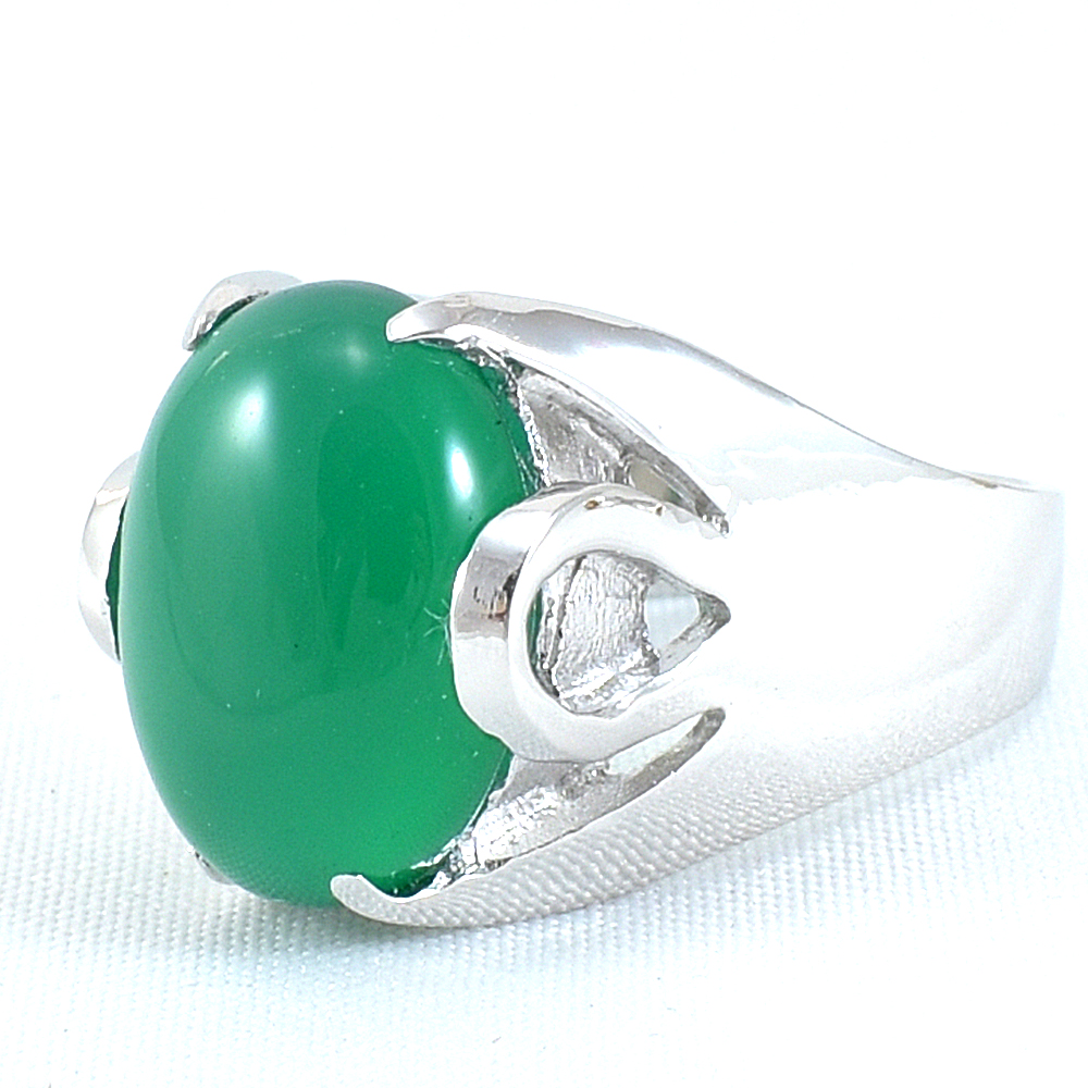 แหวนเงินแท้ราคาถูกชุบทองคำขาว พลอยแท้กรีนอะเกท 9.5 กะรัต งานประณีตสวยงาม สั่งผลิตค่ะ