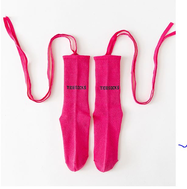 พร้อมส่ง ถุงเท้า เด็ก-ผู้ใหญ่ แบบยาว มีสายไขว้ ผูกข้อขา สีพื้น