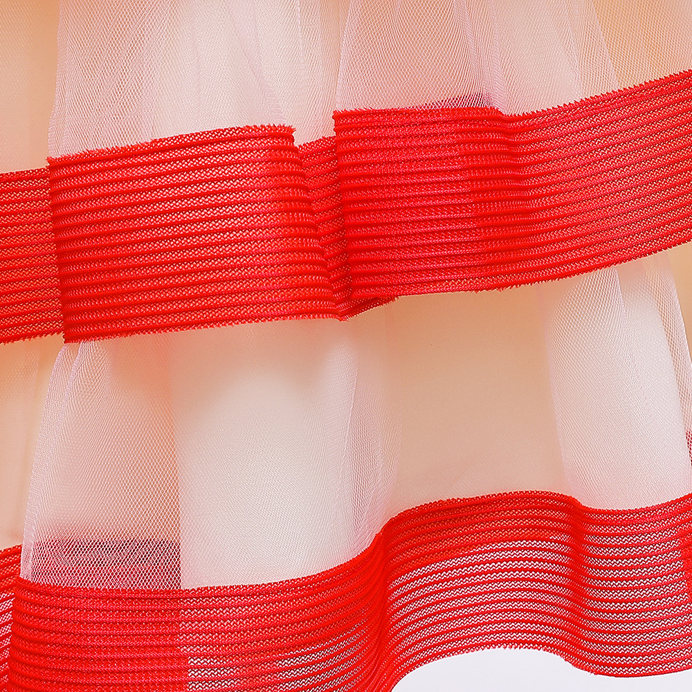 ชุดเด็ก : เดรสออกงาน สีชมพูแต่งลูกไม้กุหลาบ สีชมพู,แดง