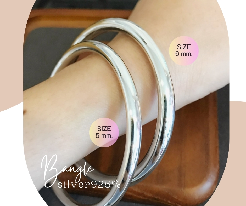 กำไลข้อมือเงินแท้92.5% แบบโปร่ง กำไลแบบปิด(แบบสวมเข้ามือ) ขนาด 5mm.-6mm.(เนื้อเงินแท้)