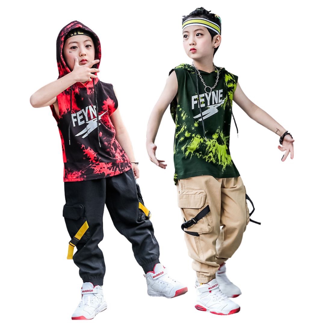 สินค้าพร้อมส่ง ****ชุดเต้น ชุดแดนซ์ เสื้อแขนกุดมีฮูด+กางเกงคาร์โก้ ขายาว